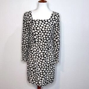 LEIFSDOTTIR Anthropologie Silk Long Sleeve Dress 4 Cream Black Office CareerWear